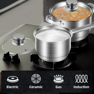 RIOVARM Stainless Steel Cookware Set with Lids, Induction Non-Stick Cookware Set, PFOA-Free, Kitchen Essentials Set, Suitable for Ovens, Frying Pan, Saucepan, Sauteuse, Saucepan, Casserole, Stainless Steel Cookware Set