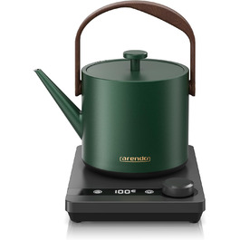 Електричний чайник Arendo з регулюванням температури 40-100°C, 0.6 л, з цифровою основою, з індикатором температури, BPA Free, функція підтримки тепла, чорно-зелений