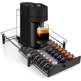 Висувна шухляда для капсул Nespresso Vertuo: органайзер на 40 капсул VertuoLine (1,35/2,7 л) - з безпечного скла, сумісна з Vertuo Next & Plus, розмір 37,5 x 33 x 8,9 см