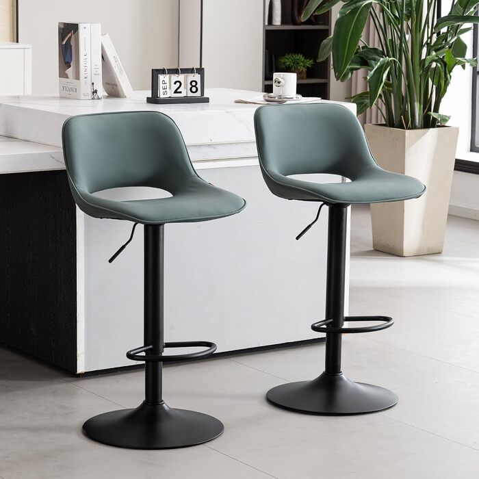 YOUNIKE 2-Piece Adjustable Bar Stools - Boho Patchwork Design, Swivel Kitchen Bar Stools with Hollow Backrest - Yellow Green (Gray Green)