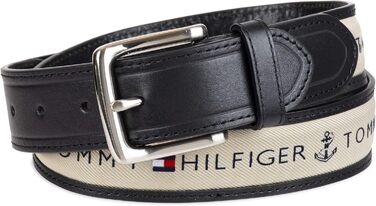 Чоловічий шкіряний ремінь Tommy Hilfiger з тканинною вставкою та класичною пряжкою (1 шт., чорний/натуральний)