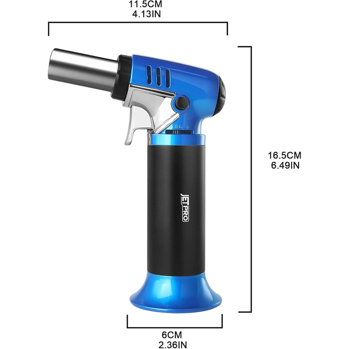 Газовий запальник Butan з регульованим полум'ям для кухні, випічки, барбекю, паяння. Безпечне замщення, вікно рівня газу (газ Butan не входить в комплект)