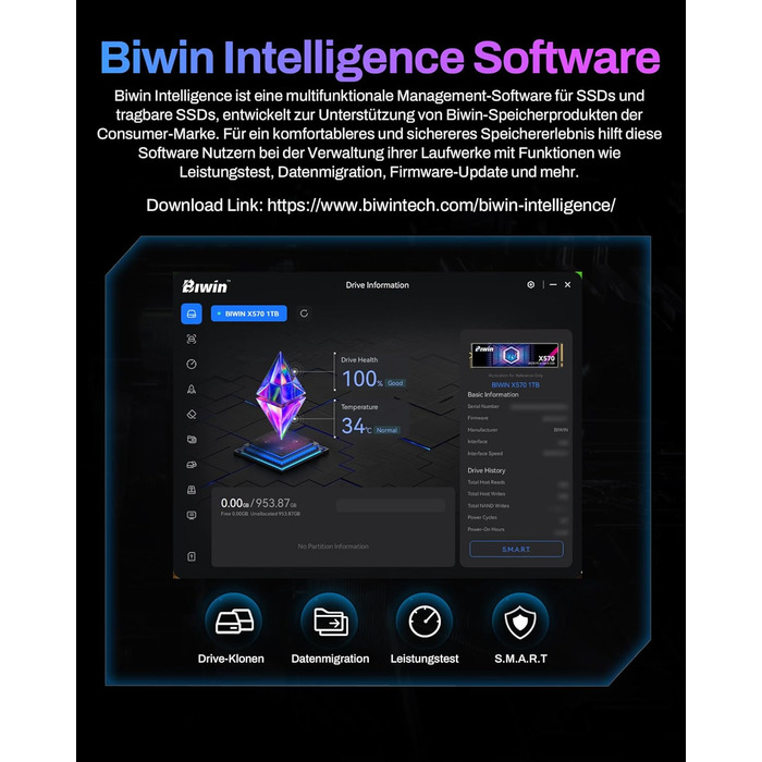 SSD BIWIN Black Opal X570 Gen5 4TB - NVMe PCIe 5.0 (M.2 2280) для ноутбука та ПК