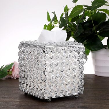 SUMNACON Crystal Silver Cosmetic Tissue Box Made of Glass and Metal, Pocket Tissue Box, Tissue Dispenser. Tissue box decoration for living room, dining room, hotel, restaurant, office, square.