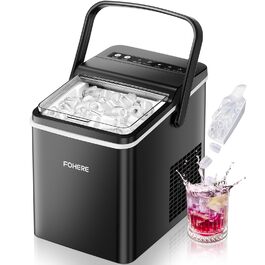 Машина для приготування льоду FOHERE з ручкою, 14 кг/24 год, 9 кубиків льоду за 5 хвилин, 2 розміри, самоочищення, портативна з лопаткою та кошиком – ідеальна для дому, кухні, офісу, кемпінгу, вечірки, RV