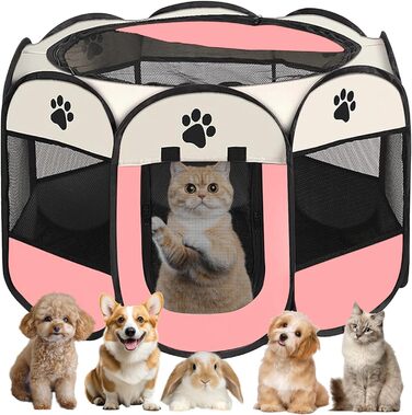 Складана переносна клітка-вольєр для собак та котів, 74x74x43 см (Рожева)