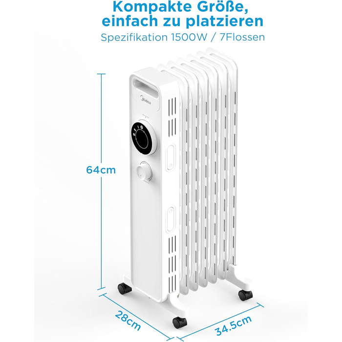 Електричний масляний радіатор Midea NY1507-22M 1500W, 7 секцій, з термостатом, білий