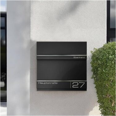 Поштова скринька Metzler Anthrazit RAL 7016 з газетницею та номером будинку – персоналізована лазерним гравіюванням – сучасний поштовий ящик з табличкою, водонепроникний та стійкий до іржі | Модель Hermann