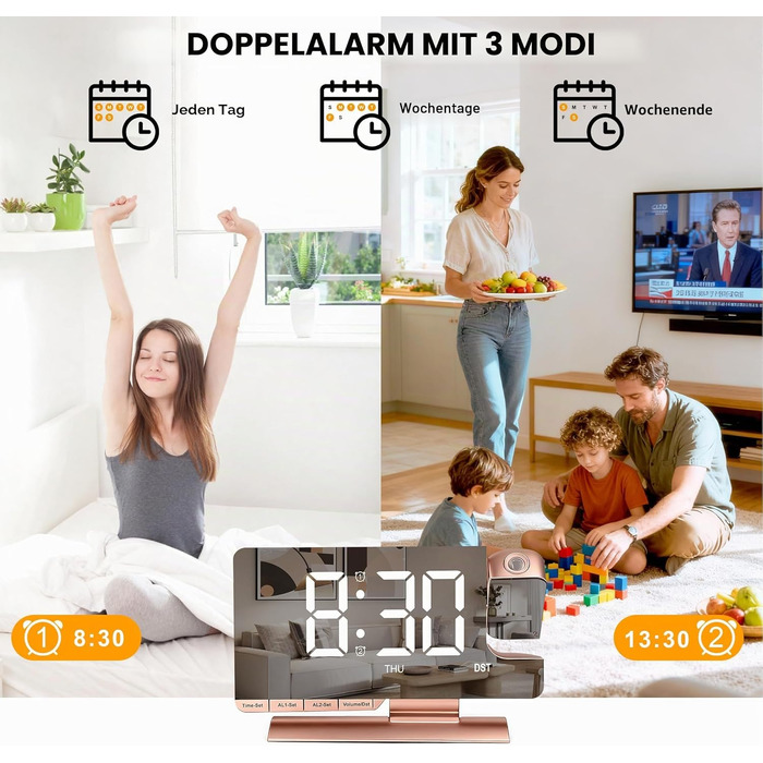 Цифровий будильник-проектор SZELAM з дзеркальним дисплеєм 7.3