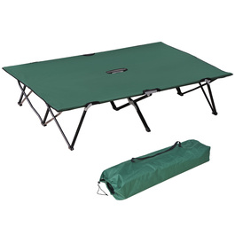 Outsunny Camping Bed for 2 People, Supports up to 136 kg, Folding Bed with Carry Bag, Oxford Green Black, 193 x 125 x 40 cm for Outdoor Adventures