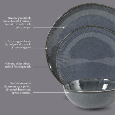 Сервіз столовий Gibson Elite Northrock Steingut 16-ти частинний для 4 осіб (12 предметів) - Білий з ручним розписом, кераміка Steingut