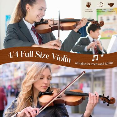 Скрипка CAHAYA з масиву дерева 4/4 матова, ручної роботи: повний набір для початківців, дорослих, учнів та дітей 12 років - скрипка з масиву дерева, футляр, підставка для плеча, тюнер, колінь