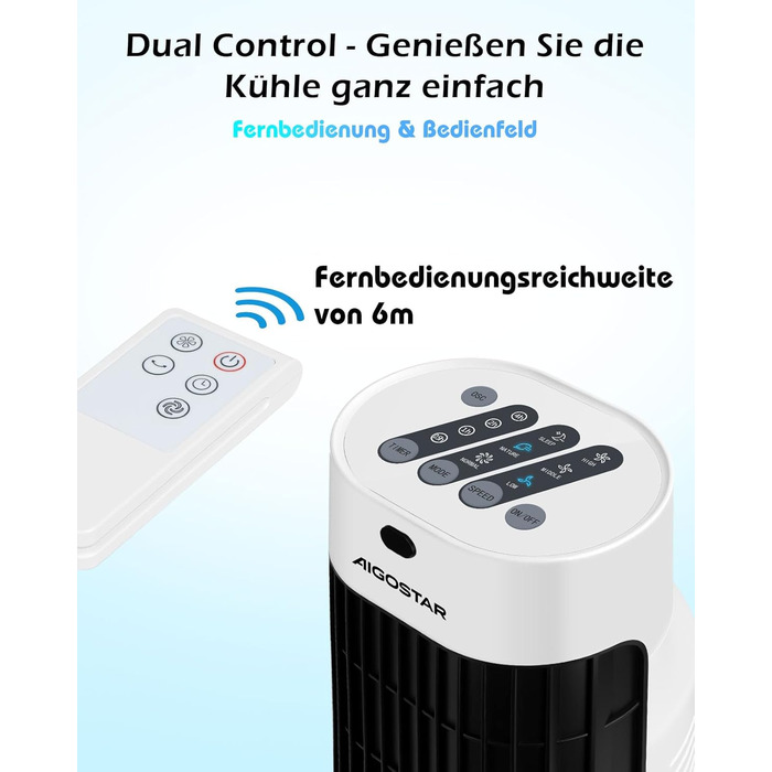 Вентилятор вежовий Aigostar Leise Turmventilator 76 см з осциляцією та таймером, 45 Вт