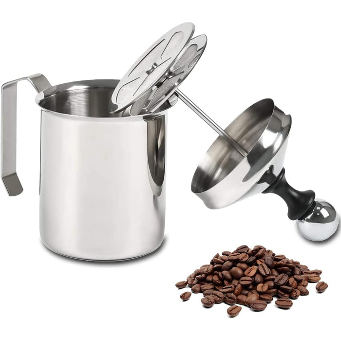 Ручний піноутворювач для молока Newaner 500 мл з подвійним ситом, 8 x 8 x 18 см