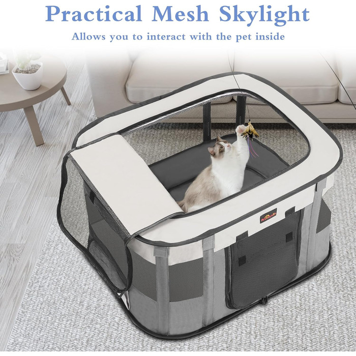 Клітка-загон для собак та котів Aivituvin, сіра, розмір M. Портативна, складана, для подорожей та дому