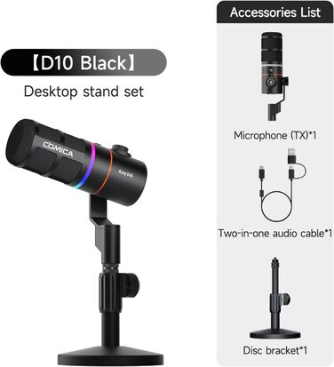 Мікрофон Comica EJoy D10 Pro: динамічний, USB-C/XLR, RGB, 48kHz/24bit