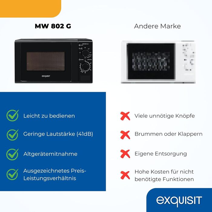 Мікрохвильова піч Exquisit MW 802G, 20л, 1000 Вт, гриль, таймер, чорна