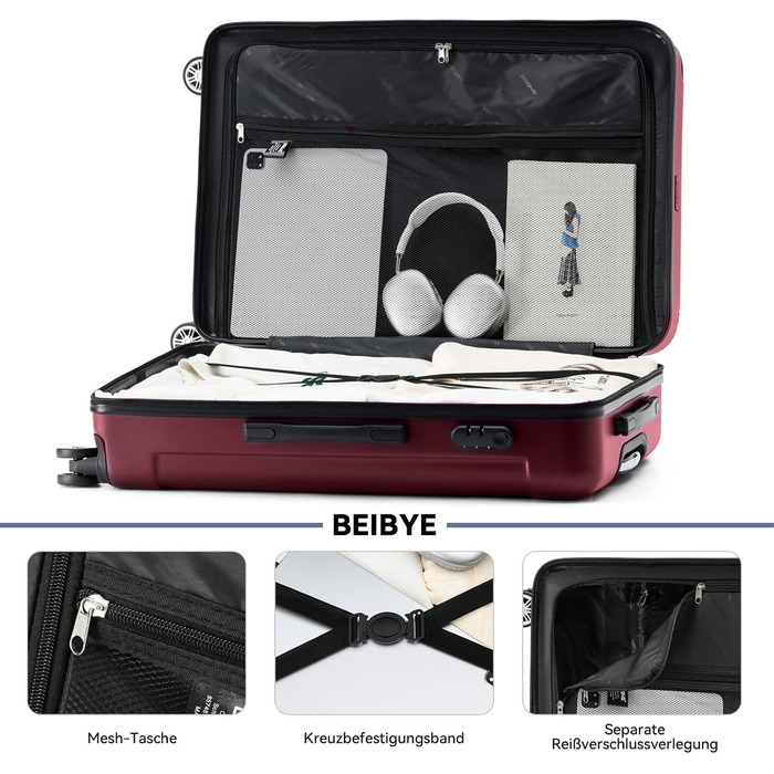 Набір валіз Beibye 2045 з трьох ролерів (3шт) - жорсткий корпус, 20 кольорів (темно-зелений, бордовий)