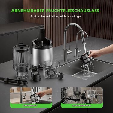 Електрична соковижималка для овочів та фруктів Slow Juicer, шнекова соковижималка для смузі та сорбету, широкий завантажувач 130мм, 250Вт, срібляста