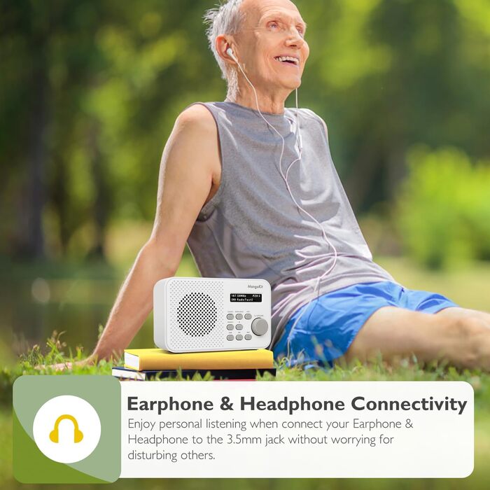 MD5 Стерео Радіо DAB з Bluetooth 5.3 та 2.4' Кольоровим Дисплеєм, Портативне Цифрове Радіо UKW, 2.0 Стереозвук, 40 Пам'ять, Будильник, Повторний Будильник & Сон, USB-C Живлення (Від Мережі або від Батареї) (Колір: Горіх, Моно Кам'яне Сіре)