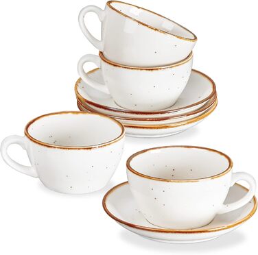One more Cappuccino cups made of white ceramic, with saucers, 190 ml, espresso cups 4-piece set, for cafe and mocha, creamy white