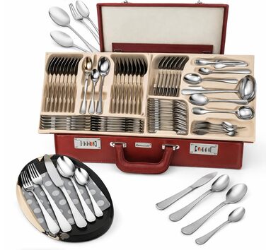 Набір столових приборів SATIN 72 предмети з нержавіючої сталі на 12 осіб (виделки, ложки, ножі) у кейсі