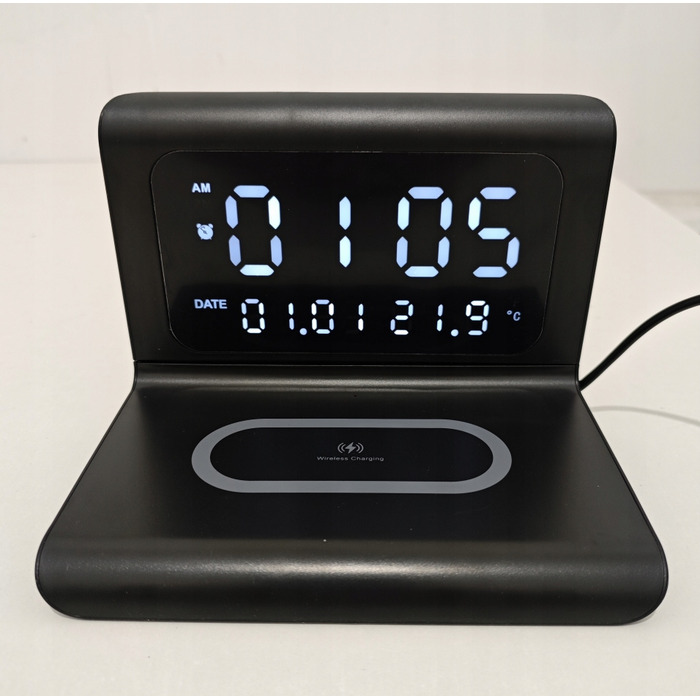 Годинник з бездротовою зарядкою для телефону, LED-дисплей, 15 Вт