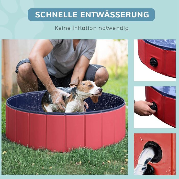PawHut Dog Bath Tub Dog Pool Bathtub Swimming Pool Water Pool for Dogs 120 x 30 cm (Red+dark blue, 100L x 100W x 30H cm)