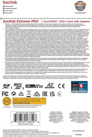 Карта пам'яті SanDisk Extreme PRO microSDXC 128GB UHS-I A2 V30 Class 10 (200 МБ/с) з адаптером та RescuePRO Deluxe, 2 шт. в упаковці