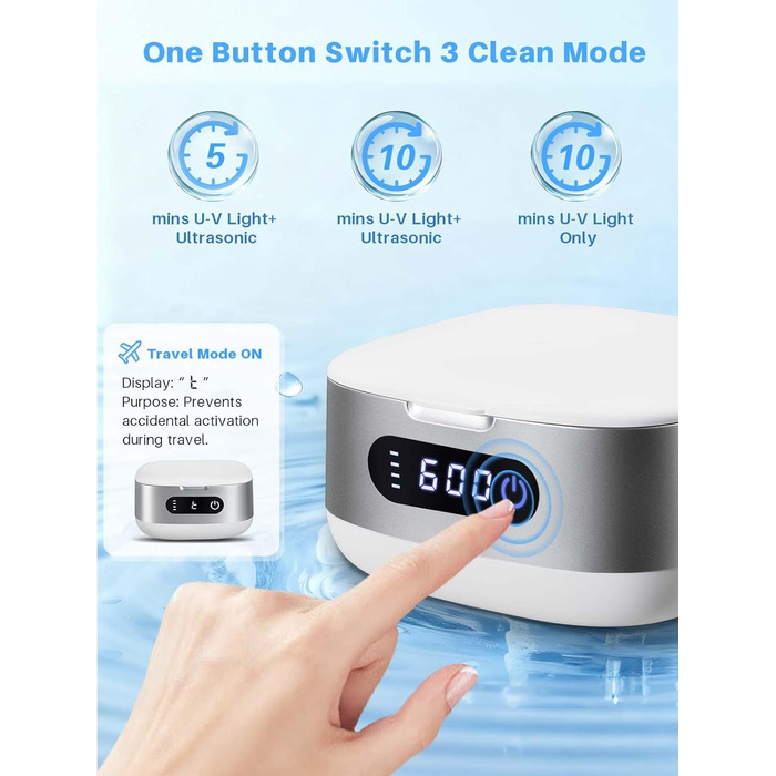 Ультразвуковий очищувач Voraiya 4000mAh IPX7 для зубних протезів, брекетів, кап, ювелірних виробів, срібла - портативний, акумуляторний