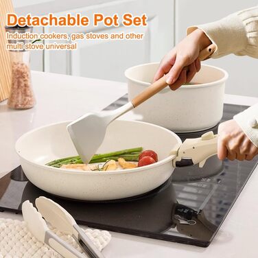 Набір каструль та сковорідок 5 шт. з знімним ручками, антипригарне покриття, підходить для індукційних плит, духовки та всіх типів плит