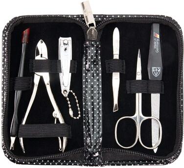 Набір для манікюру DREI SCHWERTER 'Torino' (6 предметів) | Німецький якісний манікюрний набір у шкіряному етою | Шкіра, срібло, чорний лак