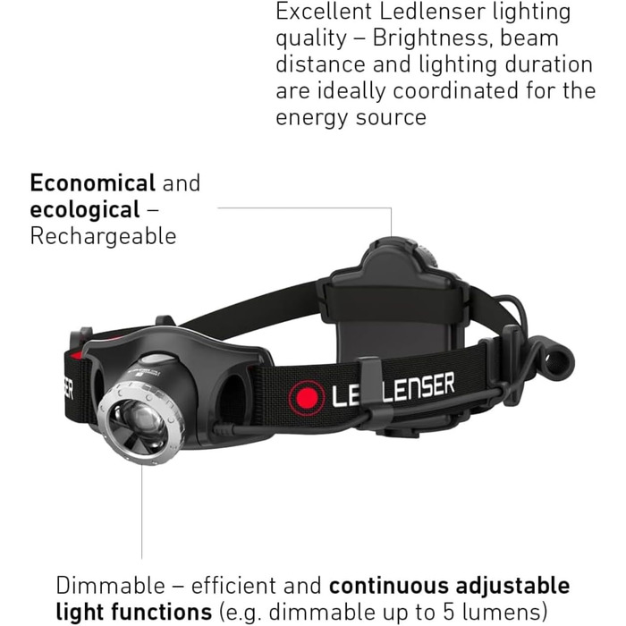 Налобний ліхтар Ledlenser H7R.2, LED, акумуляторний, 300 люмен, фокусування, USB зарядка, червоне світло, дальність 160 м