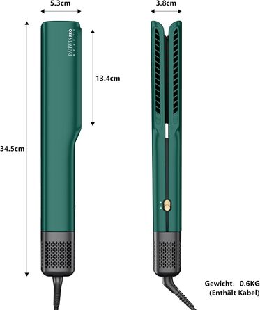 Випрямляч для волосся PARWIN PRO BEAUTY Ionen Air Glätteisen: без нагрівальних пластин, для середнього та довгого волосся (35-75 см), 1200 Вт, темно-зелений