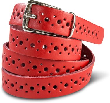Чоловічий шкіряний ремінь Damengürtel з перфорацією, срібна пряжка, Німеччина (90/BW75, ширина 2 см, червоний)