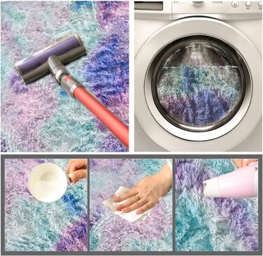 Килим для вітальні, дитячої, спальні. Пранний, з антиковзаючою основою, високий ворс, блакитно-фіолетовий, 80x150 см