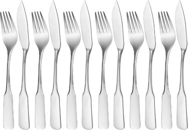 GRÄWE Fish cutlery set, 12-piece, fish set for 6 people, fish forks, fish knife, stainless steel cutlery set 18/10, polished, dishwasher-safe, Spaten series