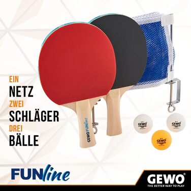 Набір для настільного тенісу GEWO Fun: комплекти від 1 до 4 ракетки, м'ячі, сумка та сітка – для початківців, хобі та відпочинку. Поверхня Noppen, конкавний грифель. 2 ракетки + 3 м'ячі + сітка
