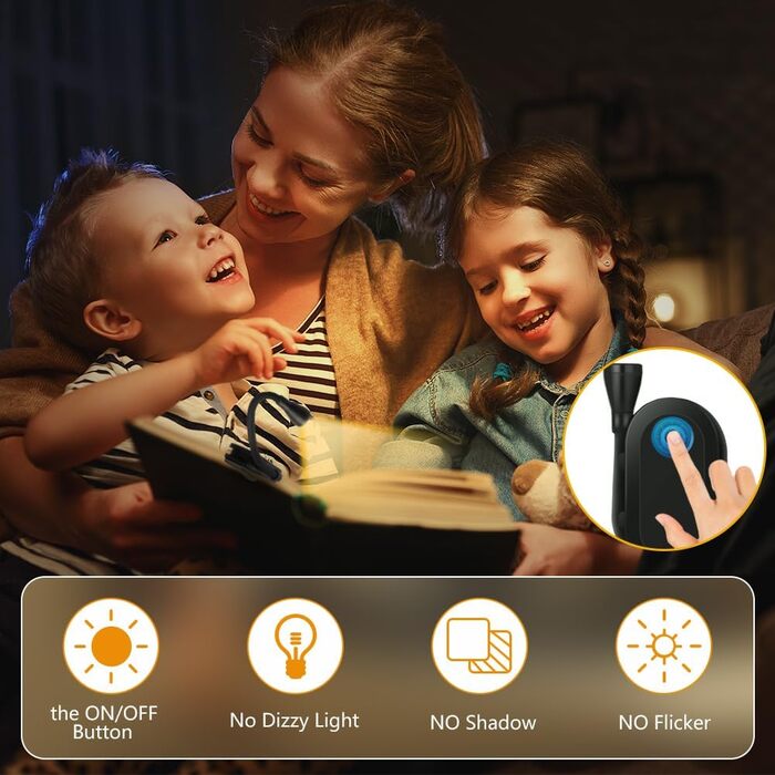Світлодіодна лампа для читання з кріпленням, акумуляторна, 3 режими температури кольору, USB, гнучка на 360°, для читання в ліжку, ідеальна для книголюбів та дітей, чорна