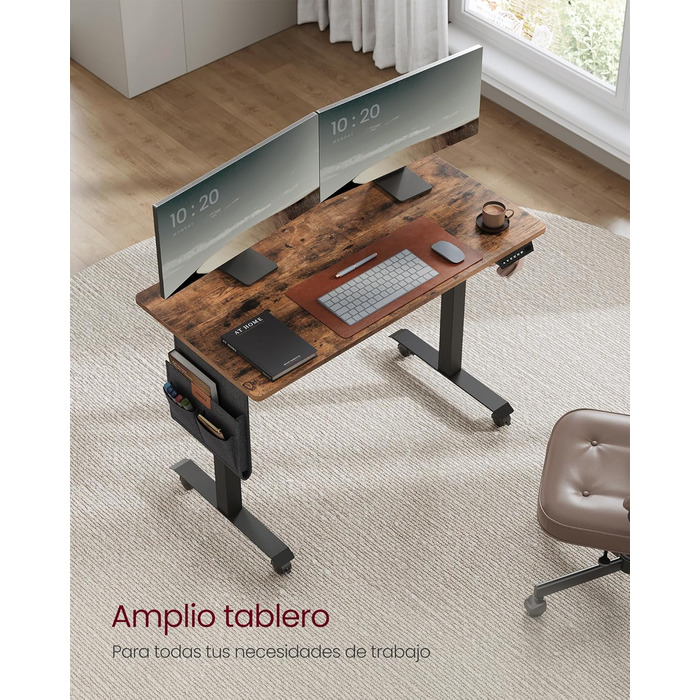 VASAGLE Electric Height Adjustable Desk - Vintage Brown, 60 x 120 x (72-120) cm, Memory Function, Wood & Steel Frame