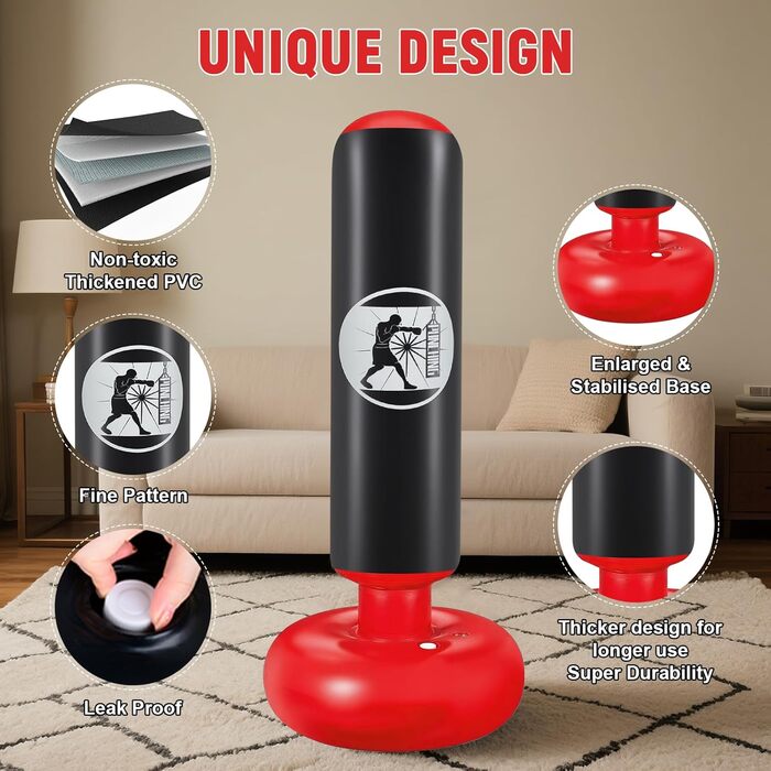 Дитячий боксерський мішок Qoosea для дітей 6-12 років, 160 см, з рукавичками, для карате, кікбоксингу, Taekwondo, MMA, чорний