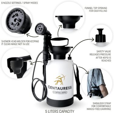 Portable Camping Shower Pump with Safety Valve (45 PSI), Portable Shower for Camping, Surf Rinse Set, Beach Shower Pump, Camping Showers, Camping Shower Set, Portable Outdoor Shower