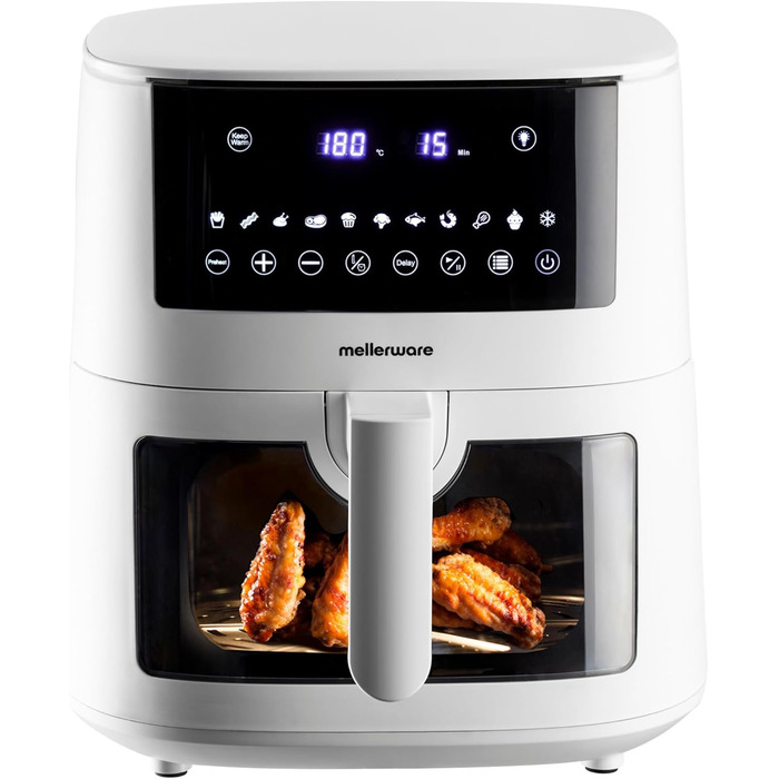 Фритюрниця повітряна MELLERWARE 1450W з скляним контейнером 4.5L, 9 програм, сенсорний дисплей, 80-200°C, таймер 60 хв
