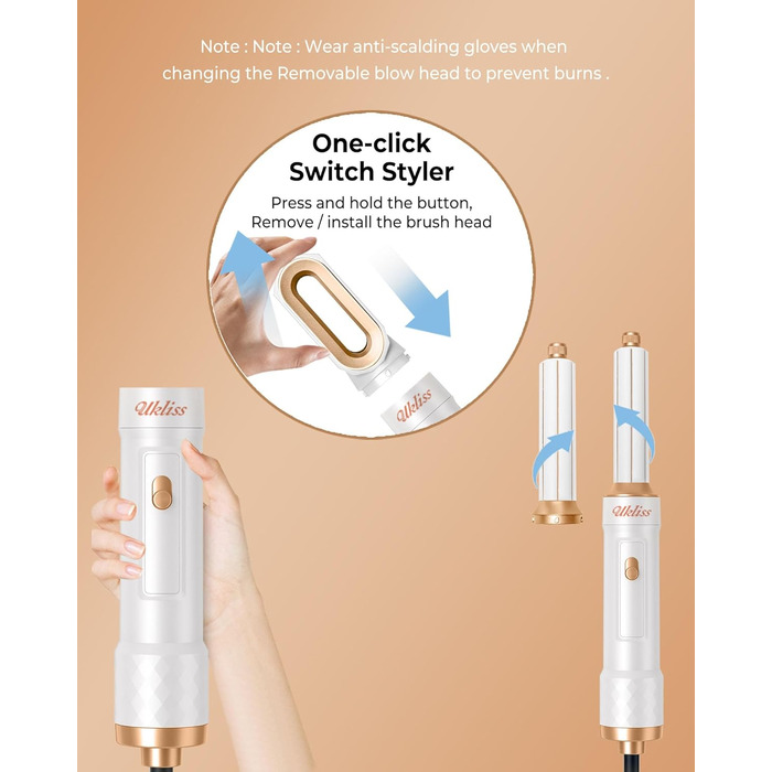 UKLISS Airstyler 6 в 1: Фен, плойка, щітка для волосся, автоматична завивка. Білий