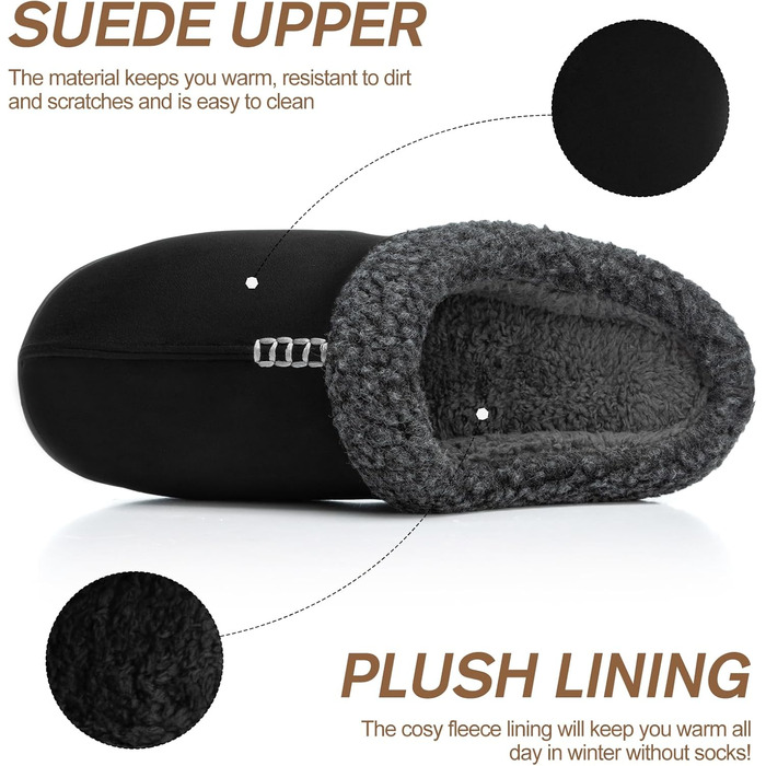 Чоловічі халати з замші з меморі-піною, для дому та вулиці, теплі зимові халати з неслизькою підошвою, подарунок для чоловіків, тата, чорний 47/48 EU