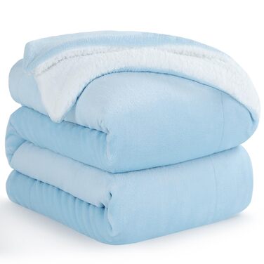 Плед Aisbo Warm Kuscheldecke - теплий, м'який плед з флісу Sherpa, 150x200 см, XL, велика товщина, для дивана, затишний та м'який (220 x 240 см, світло-блакитний)