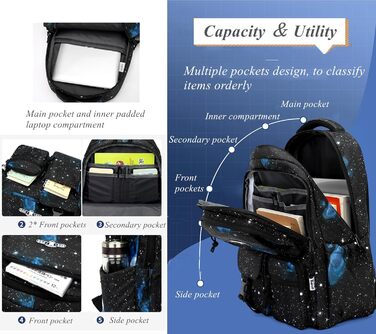 Шкільний рюкзак Galaxy Print для хлопчиків (M, A3, чорний)