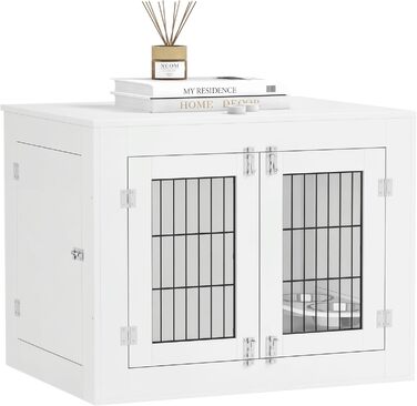 PawHut Будка для собак, дерев'яна, з 2 обертовими мисками, 2 двері, столиком, для собак середніх порід до 20 кг, 80 x 60 x 63 см, біла