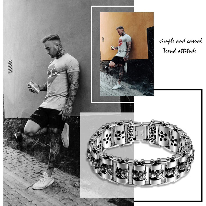 Чоловічий браслет OIDEA з черепом: ланцюжок, браслет, панк, готика, череп, хрест, лев, ланцюжок, панк-рок, велосипедна ланцюжок, подарунок для чоловіків, срібло, чорний