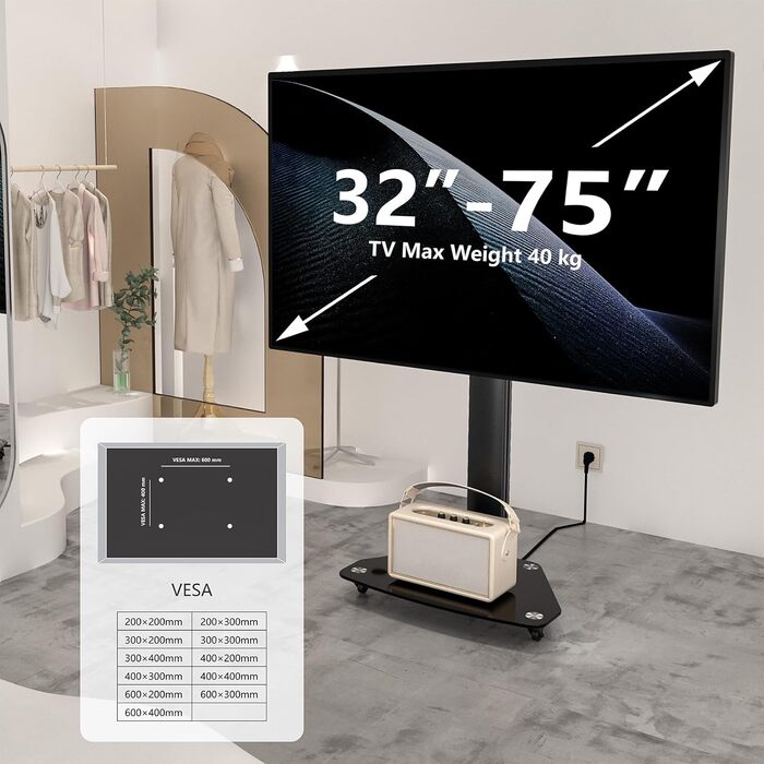 Підставка для телевізора XTRARM Proton 300: регульована висота 191 см, VESA, USB, розетки, 32-75